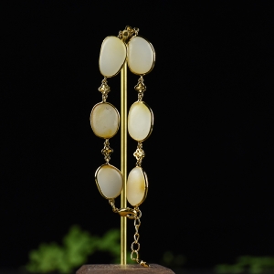 银镶籽料和田白玉原石手链