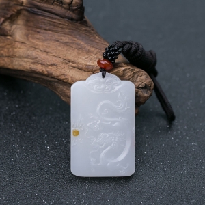 山流水料和田羊脂白玉飞龙在天吊坠