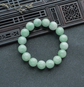 13mm糯种豆绿翡翠单圈手串