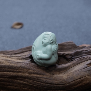 中瓷浅蓝绿松石宝宝天使吊坠