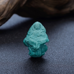 高瓷铁线蓝绿绿松石普贤菩萨吊坠