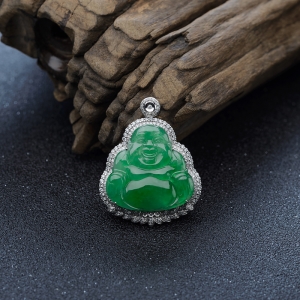 18K糯冰种阳绿翡翠弥勒佛吊坠