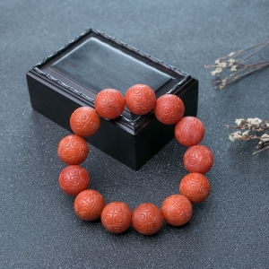 17.5mm柿子红南红回纹珠单圈手串