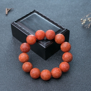 17mm柿子红南红回纹珠单圈手串