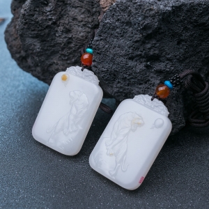 山流水料和田羊脂白玉吊坠（两件）