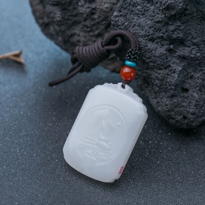 山流水料和田羊脂白玉午马吊坠