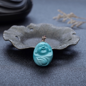 18K高瓷蓝色绿松石弥勒佛吊坠