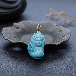 18K高瓷浅蓝绿松石观音吊坠