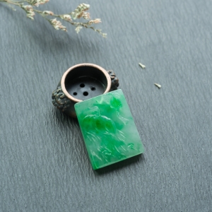 糯冰种飘翠翡翠荷塘清趣吊坠