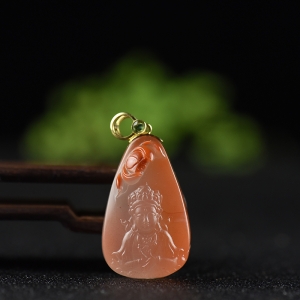 18k金镶冰飘南红花开见佛吊坠