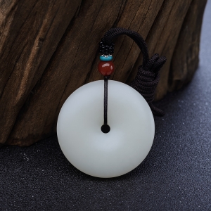 山料和田羊脂白玉平安扣吊坠