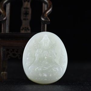 山流水料和田羊脂白玉度母吊坠