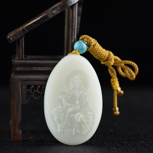山料和田羊脂白玉普贤菩萨吊坠