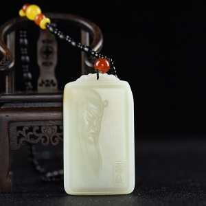 山料和田白玉关公吊坠
