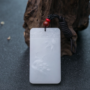 山流水料和田羊脂白玉松鹤延年吊坠