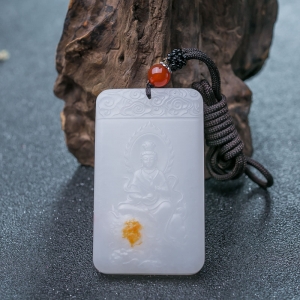 山流水料和田羊脂白玉文殊菩萨吊坠