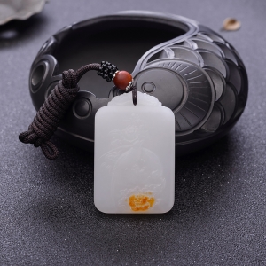 山料和田羊脂白玉鸟语花香吊坠