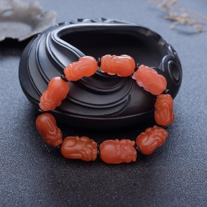 朱砂红南红貔貅单圈手串