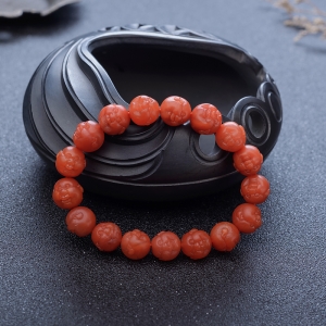 柿子红南红佛头珠单圈手串