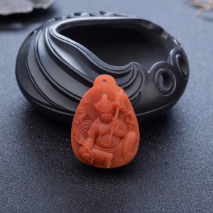 柿子红南红黄财神吊坠