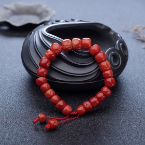 阿卡珊瑚桶珠单圈手串