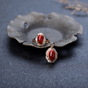 18K阿卡牛血红珊瑚套装