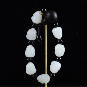 山料和田羊脂白玉貔貅单圈手串