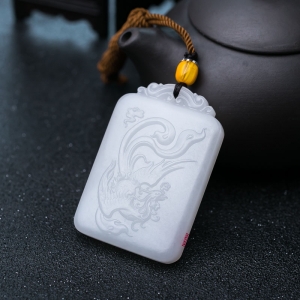 山流水料和田羊脂白玉凤凰于飞吊坠