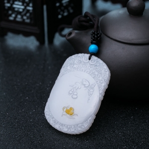 山流水料和田羊脂白玉福寿双全吊坠