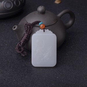 山流水料和田羊脂白玉年年有余吊坠