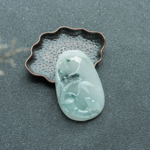 糯种飘花翡翠竹报平安吊坠