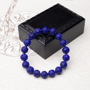 10.5mm紫蓝色青金石回纹珠单圈手串