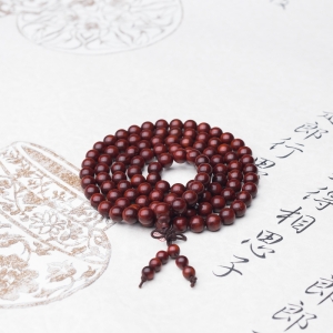 8mm满星鸡血红小叶紫檀108佛珠