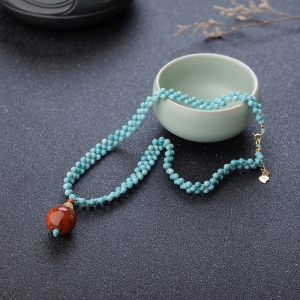 火焰纹南红苹果珠项链