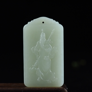 山料和田白玉关公吊坠