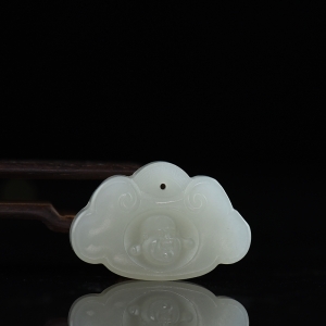 山料和田白玉弥勒佛平安锁吊坠