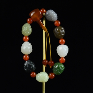 山料和田玉多宝貔貅单圈手串