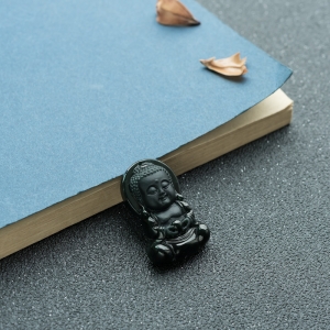 糯冰种墨翠宝宝佛吊坠