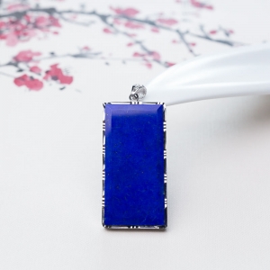 银镶天蓝色青金石无事牌吊坠