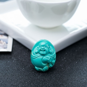 高瓷铁线蓝绿绿松石弥勒佛吊坠
