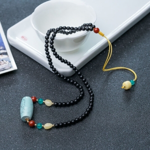 高瓷铁线浅蓝绿松石桶珠吊坠