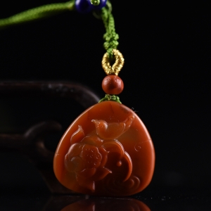 柿子红南红荷塘清趣吊坠