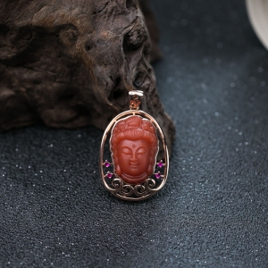 18K柿子红南红观音吊坠