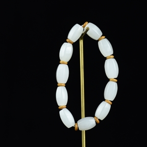 山料和田羊脂白玉棱珠单圈手串