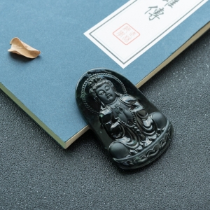 糯冰种墨翠观音吊坠