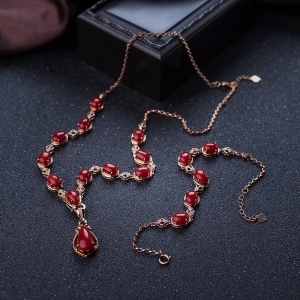 18K阿卡珊瑚手链项链套装