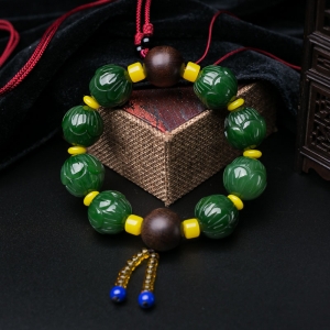 山料和田碧玉莲花珠单圈手串