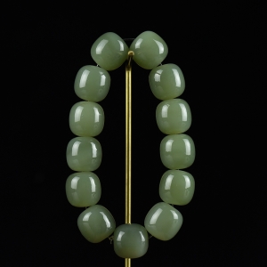 山料和田青玉老形珠单圈手串