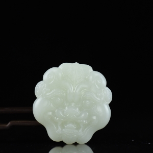 山流水料和田羊脂白玉瑞兽皮带扣