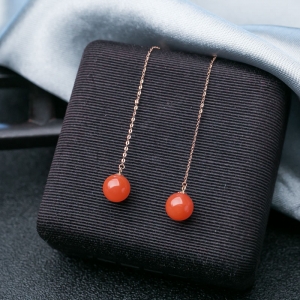 18K樱桃红南红耳坠